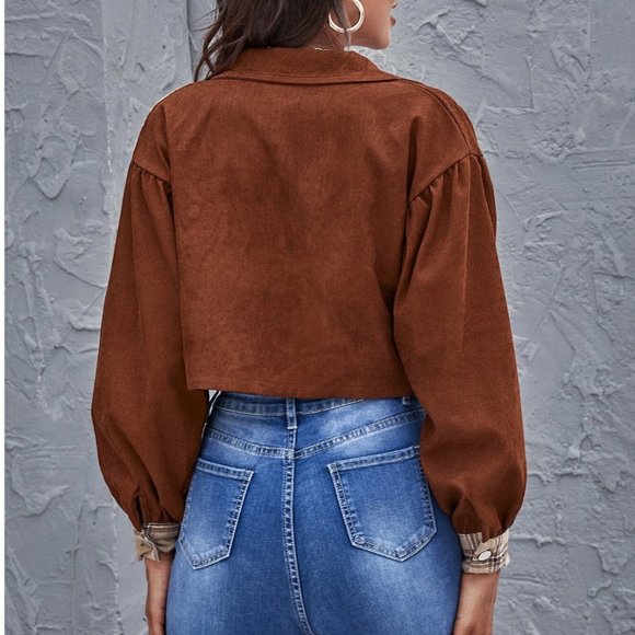 Plaid Crop Corduroy Jacket - Picture 2 of 6